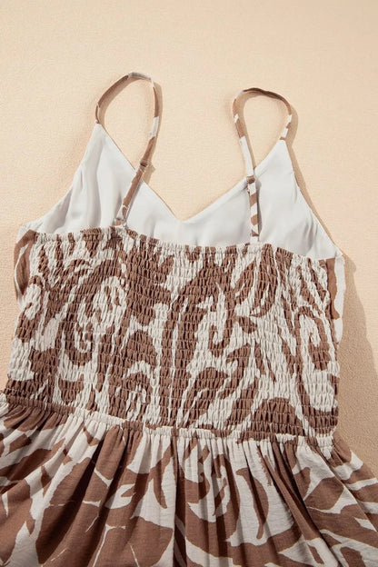 Floral Shirred High Waist Spaghetti Straps Dress – Mocha for Shopify Collective (10 view)
