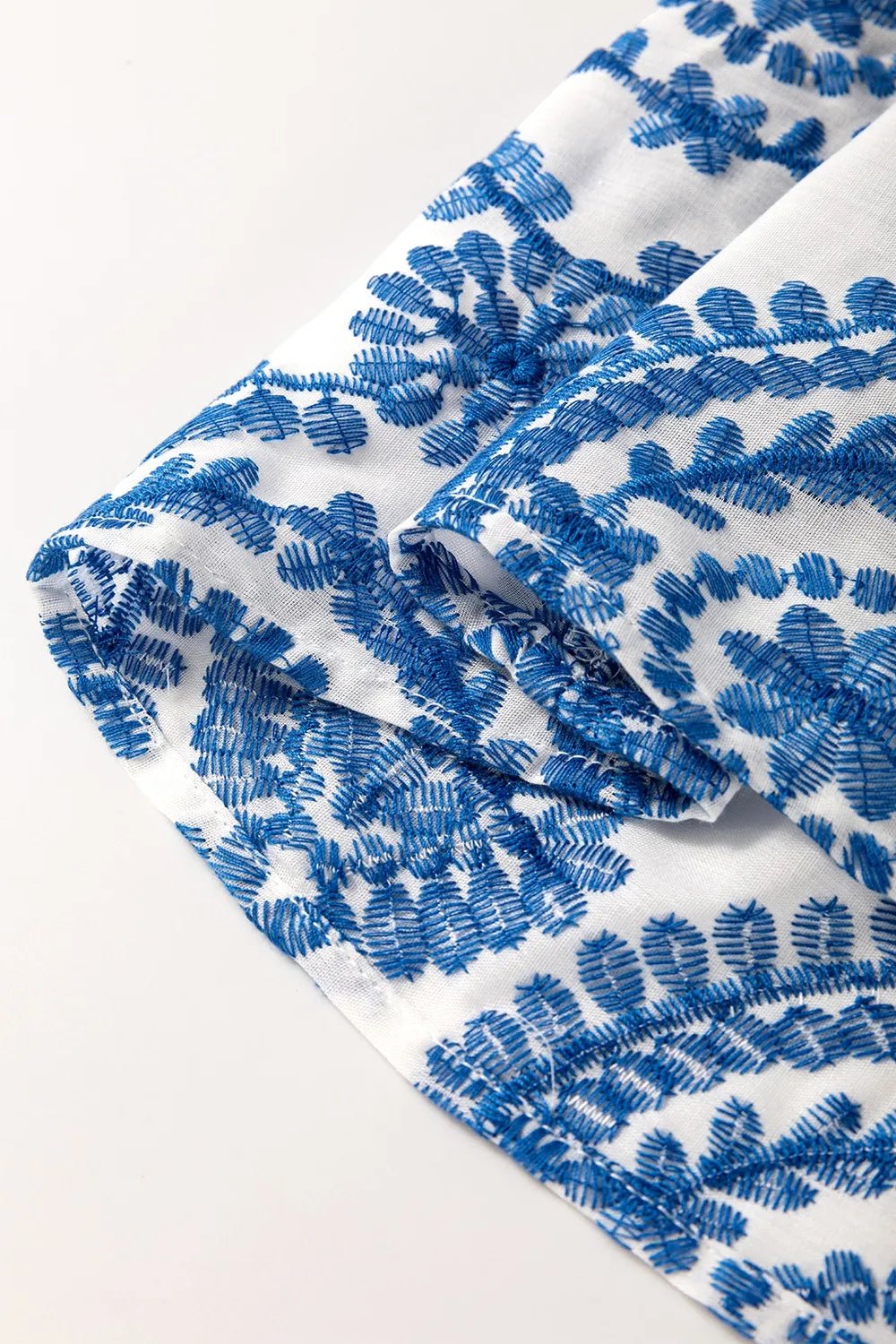 Boho Print Ruffled Cap Sleeve Crew Neck Blouse – Dusty Blue for Shopify Collective (7 view)