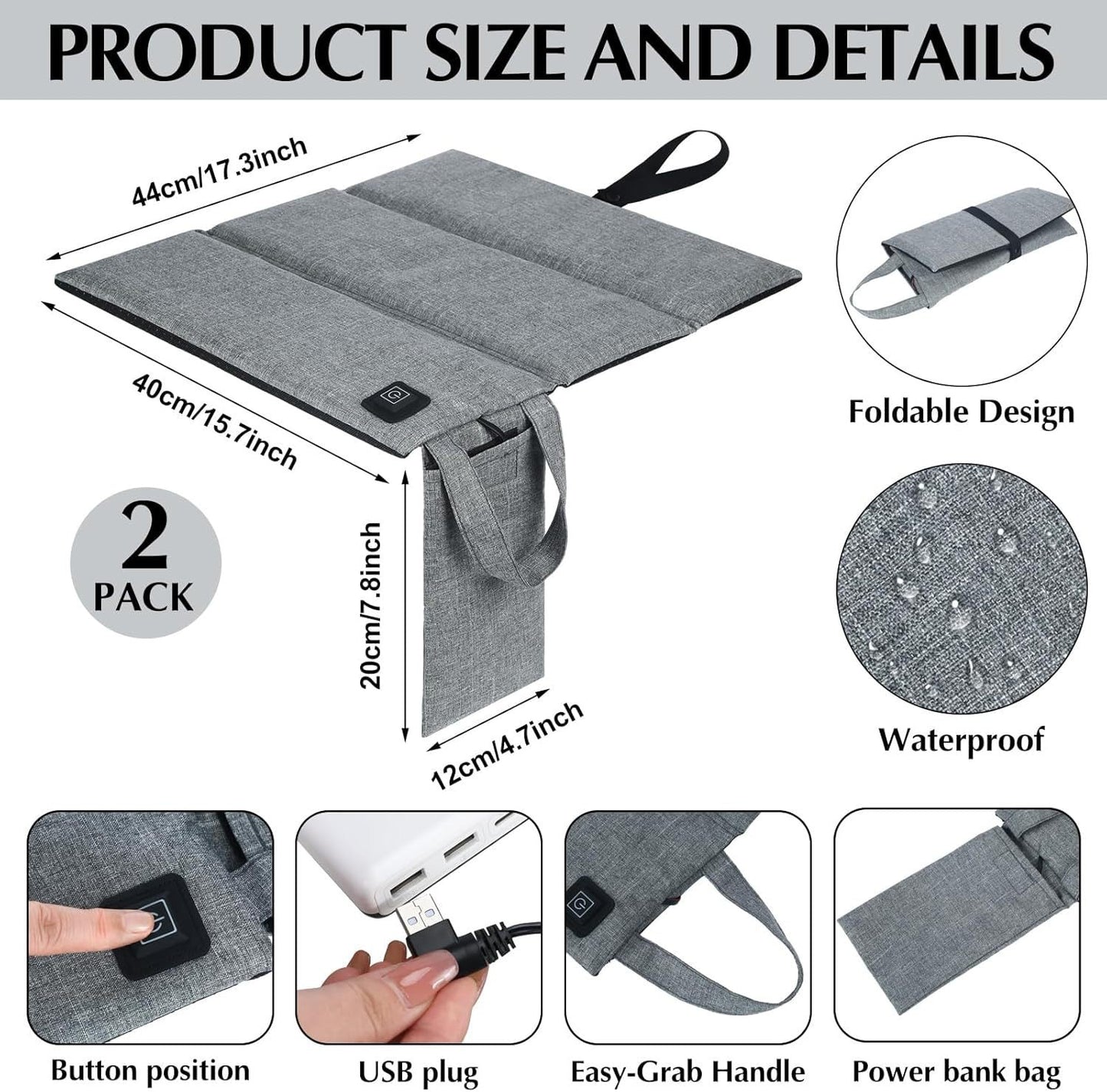 LITEGUEST Portable USB Heated Seat Cushion – Foldable & Waterproof