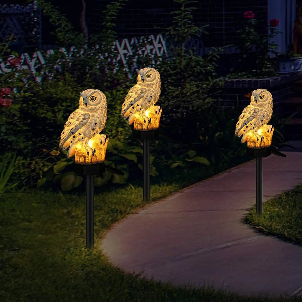 Solar Owl Landscape Lights – Whimsical Outdoor Decor with – Brown lighting by SbrTnHomes