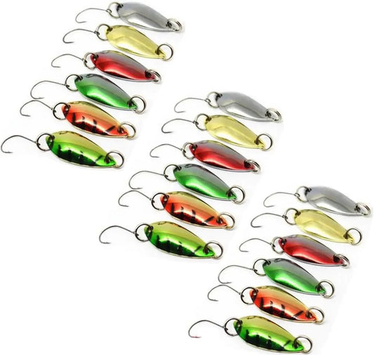 LEZUAN 18PCS Trout Spoon Lures – 1.2in 1/9oz Ultra - Light Metal Spinners | Single Hook Set