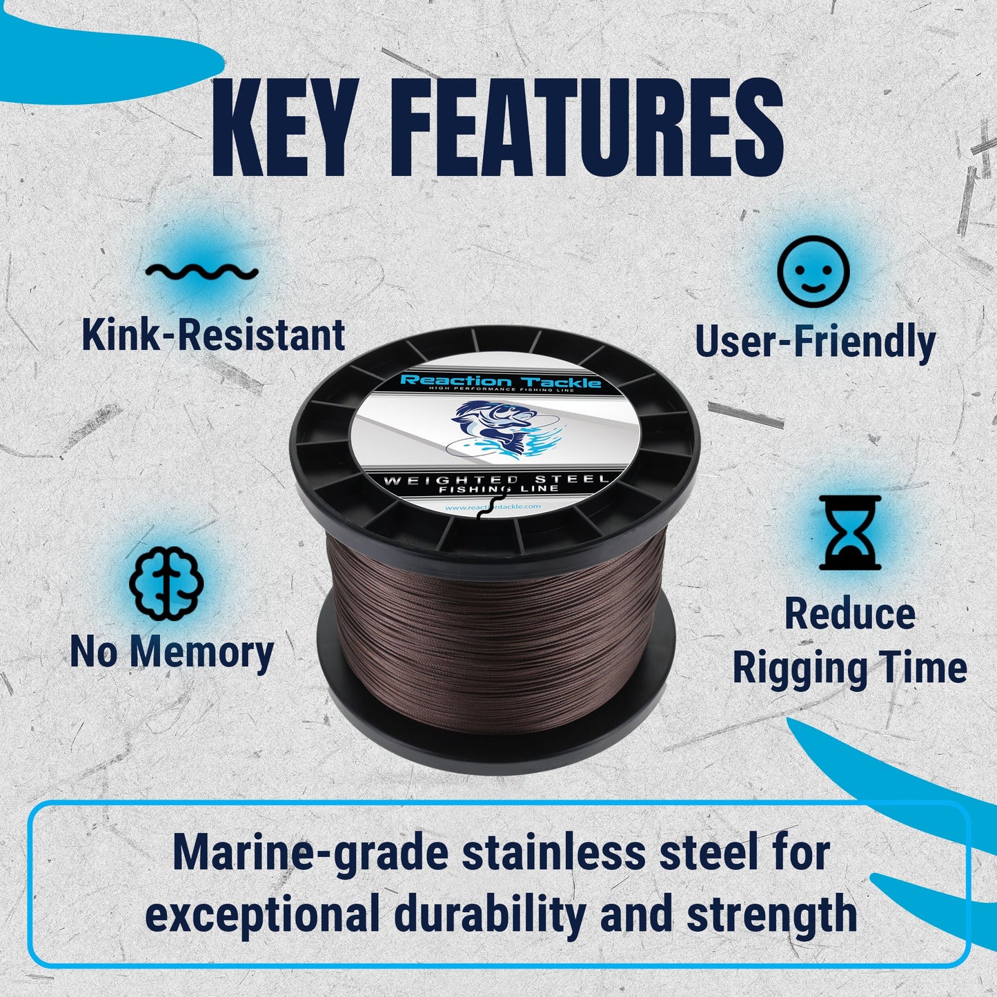 Reaction Tackle Weighted Stainless Steel Trolling Line 45LB- Premium Weighted Fishing Wire - New