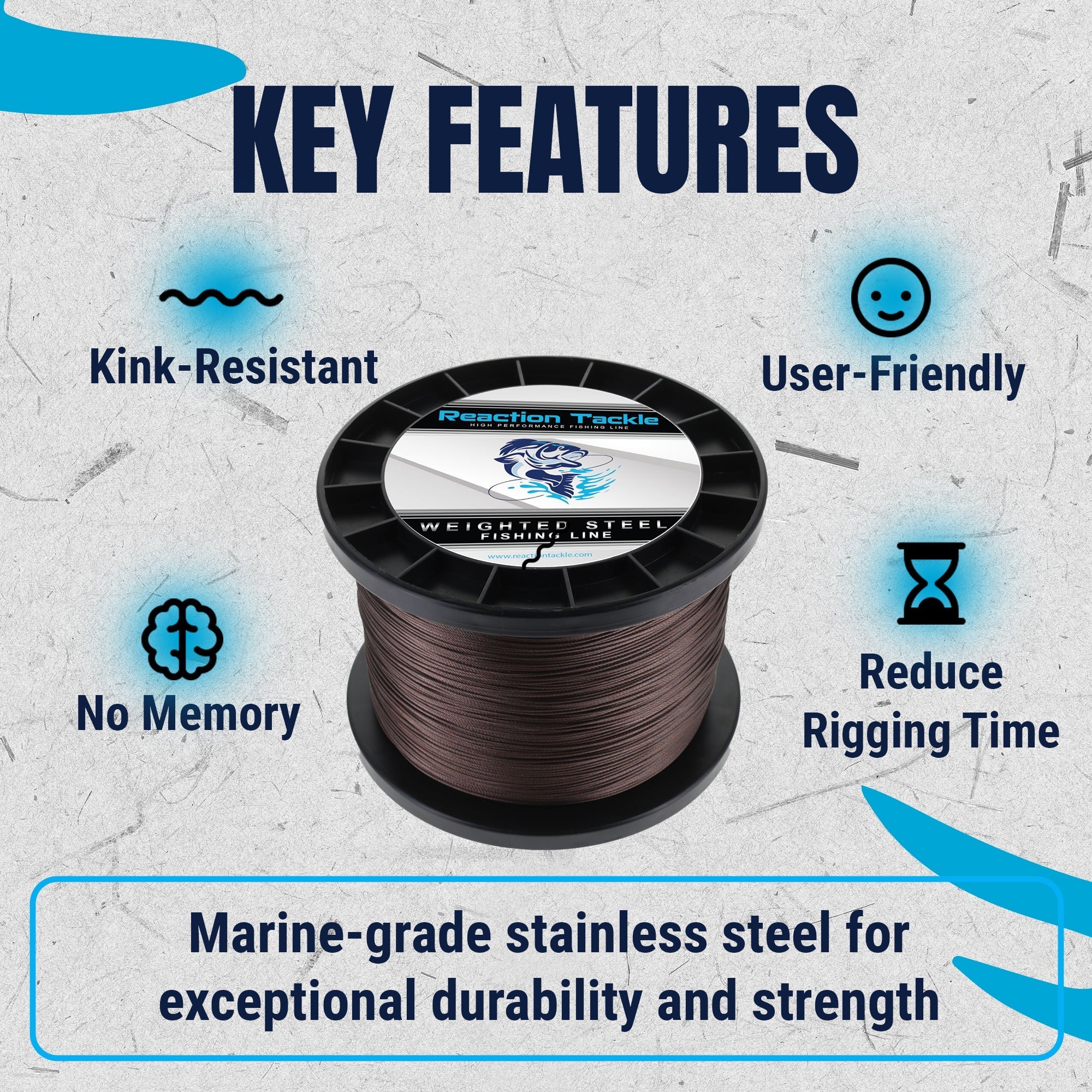 Reaction Tackle Weighted Stainless Steel Trolling Line 45LB- Premium Weighted Fishing Wire Reaction Tackle