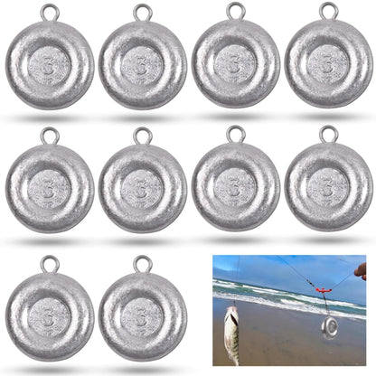 Disc Sinkers Fishing Weights Tackle 1oz 2oz 3oz 4oz 5oz 6oz – 3 Ounce, 10 Pack Fishing Gear for Angler Essentials (1 view)