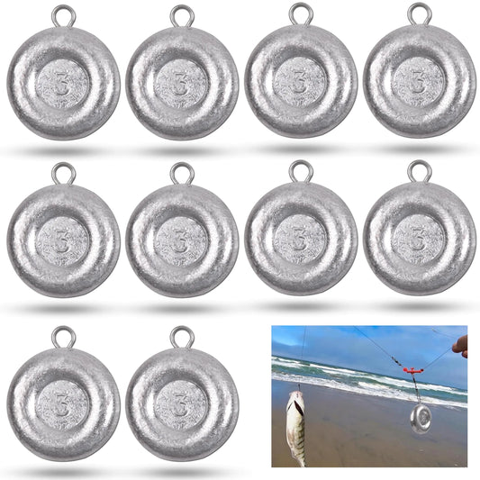 Disc Sinkers Fishing Weights Tackle 1oz 2oz 3oz 4oz 5oz 6oz – 3 Ounce, 10 Pack Fishing Gear for Angler Essentials (1 view)