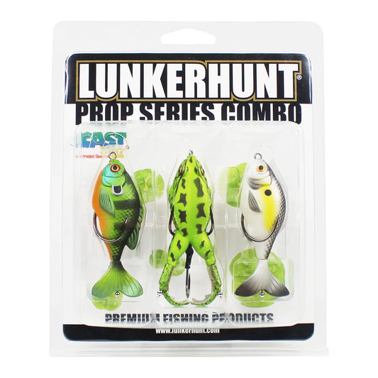 LUNKERHUNT Topwater Lure Kit – 2 Prop Fish & 1 Frog | Bass Fishing 3 - Pack with Weedless Hooks – n/a