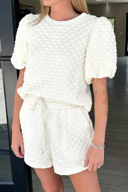 Checkered Texture Top and Shorts Set – White for Shopify Collective (4 view)