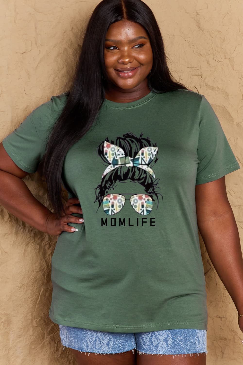 Simply Love Full Size MOM LIFE Graphic Cotton Tee – Green Women's Top for Shopify Collective (23 view)