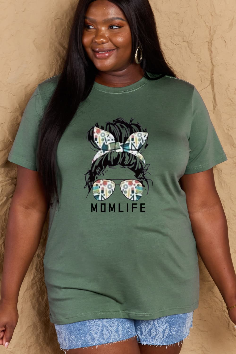 Simply Love Full Size MOM LIFE Graphic Cotton Tee – Green Women's Top for Shopify Collective (22 view)