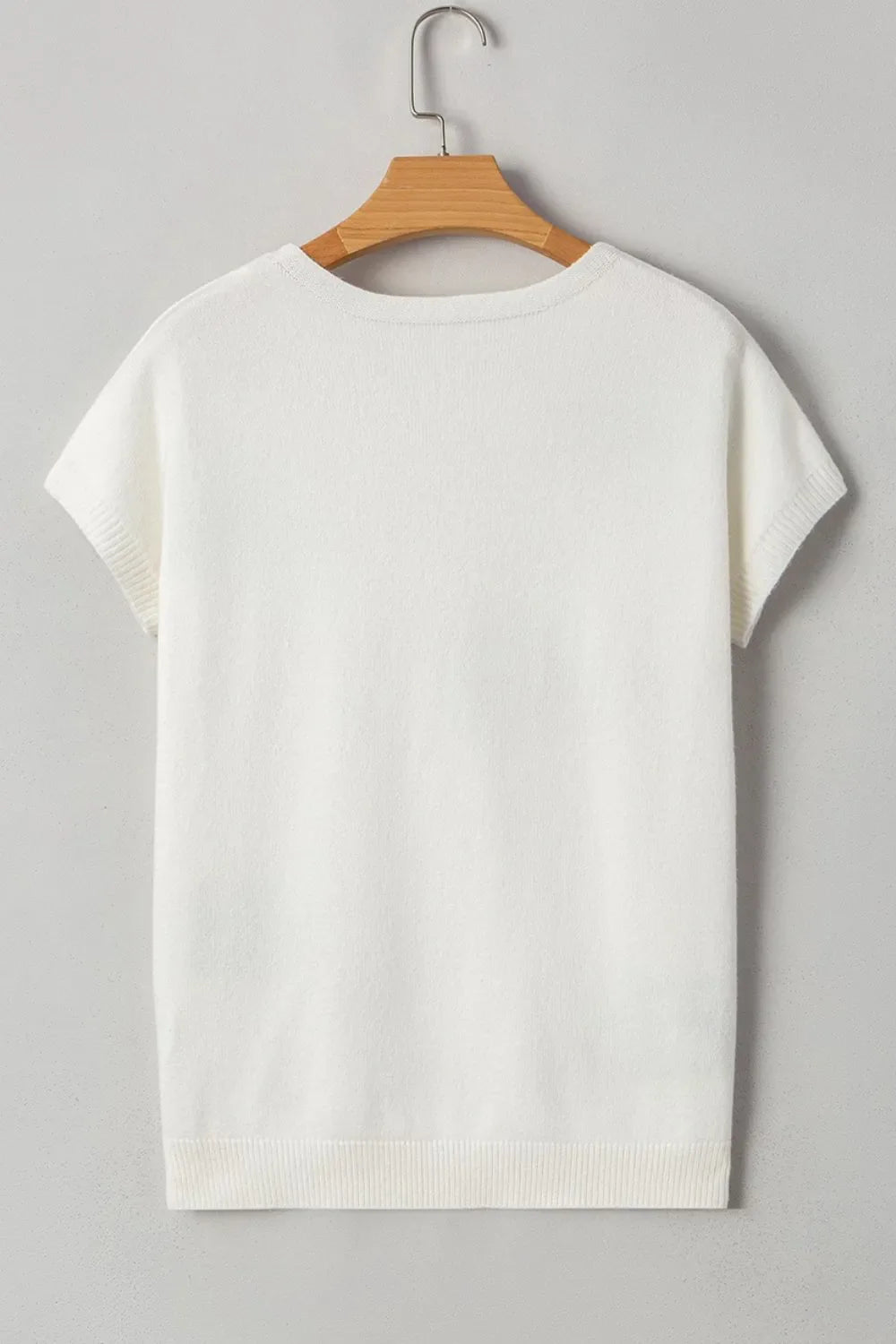 Bow Pattern Knit Short Sleeve Sweater – White by Simply Love