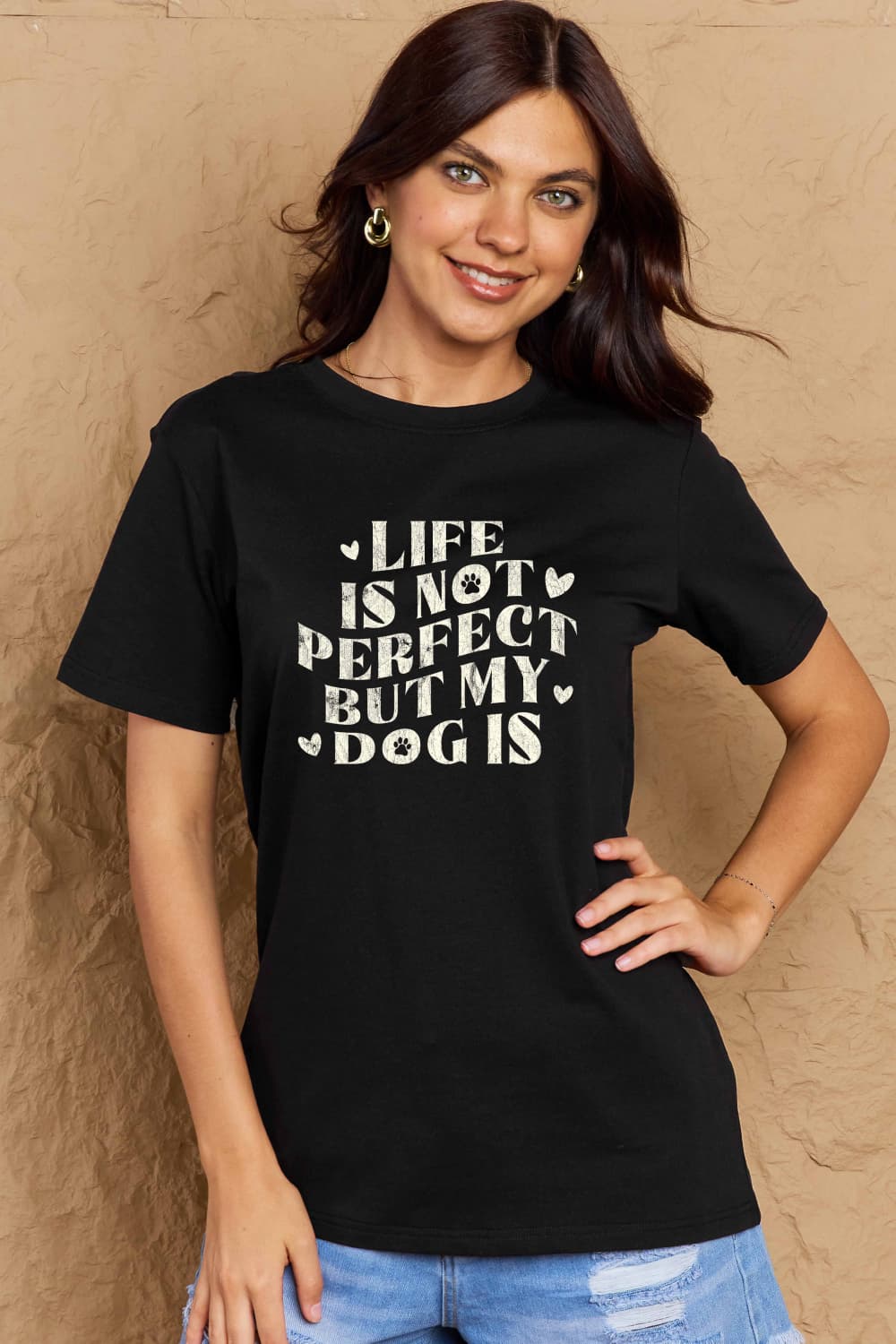 Simply Love Full Size Dog Slogan Graphic Cotton T-Shirt – Black by Simply Love