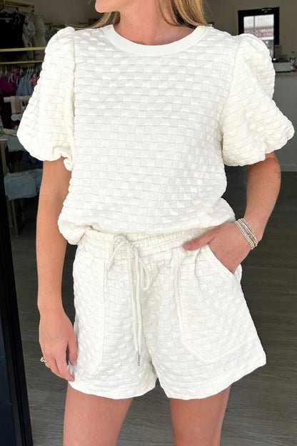 Checkered Texture Top and Shorts Set – White for Shopify Collective (3 view)
