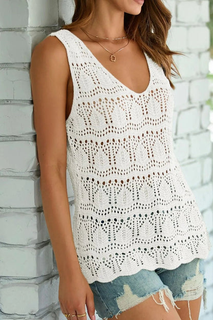 V Neck Textured Hollow - Out Sweater Vest – White for Shopify Collective (4 view)