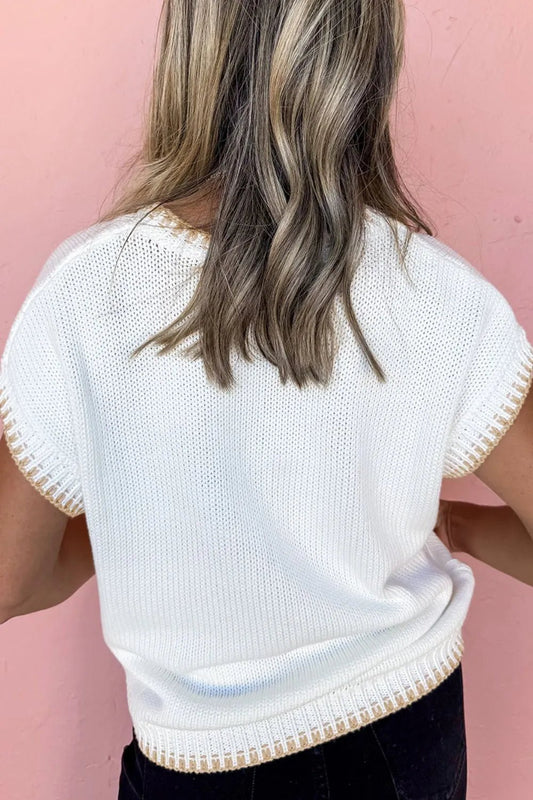 YEEHAW Stitch Edge Crew Neck Knit Top – White for Shopify Collective (2 view)