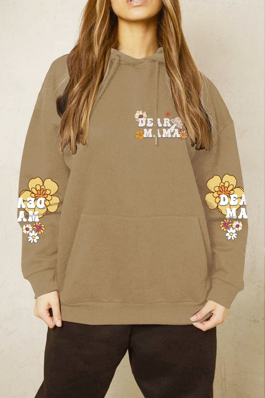 Simply Love Full Size DEAR MAMA Flower Graphic Hoodie – Taupe Hoodies for Shopify Collective (1 view)