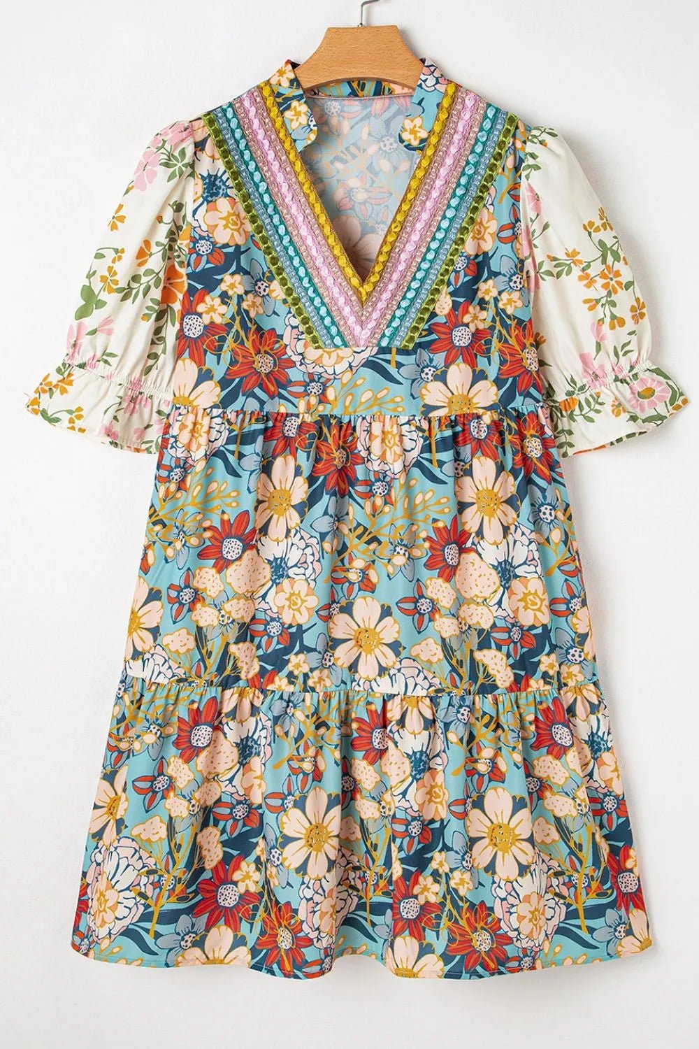 Printed Notched Flounce Sleeve Mini Dress – Floral for Shopify Collective (5 view)