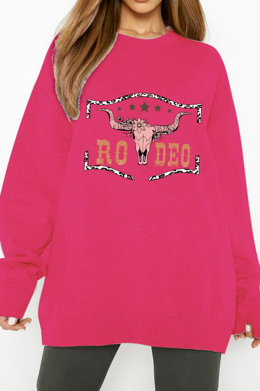 Simply Love Full Size Round Neck Dropped Shoulder RODEO Graphic Sweatshirt – Deep Rose sweater for Shopify Collective (1 view)
