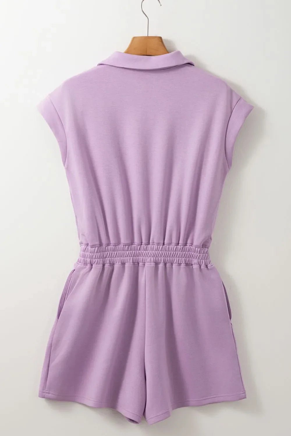 Short Sleeve Zipper Collared Elastic High Waist Romper – Lilac for Shopify Collective (5 view)