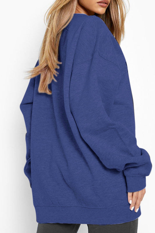 Simply Love Full Size Flower Slogan Graphic Sweatshirt – Royal Blue by Simply Love