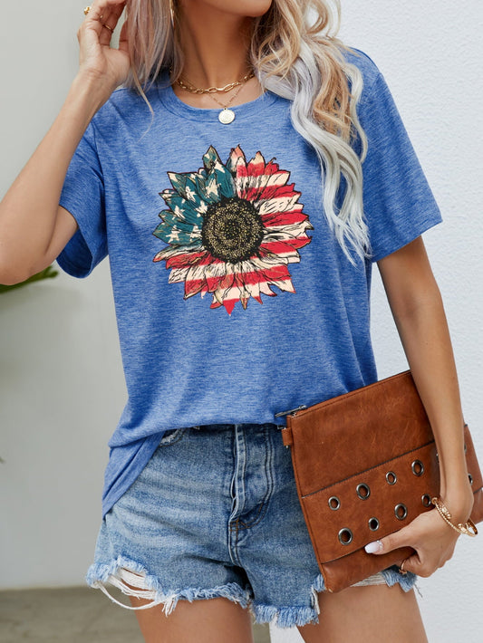 US Flag Flower Graphic Tee – Cobalt Blue Women's Top for Shopify Collective (1 view)