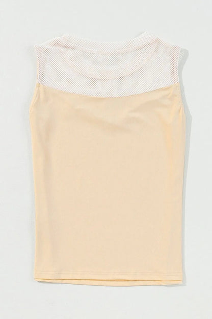 Mesh Patchwork Crew Neck Tank – Beige for Shopify Collective (6 view)