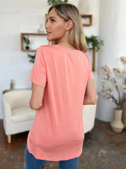 Basic Bae Bamboo Full Size V - Neck Short Sleeve T-Shirt – Watermelon pink for Shopify Collective (8 view)