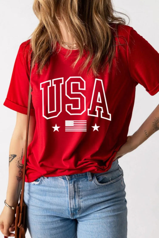 USA American Flag Crewneck T Shirt – Red for Shopify Collective (1 view)