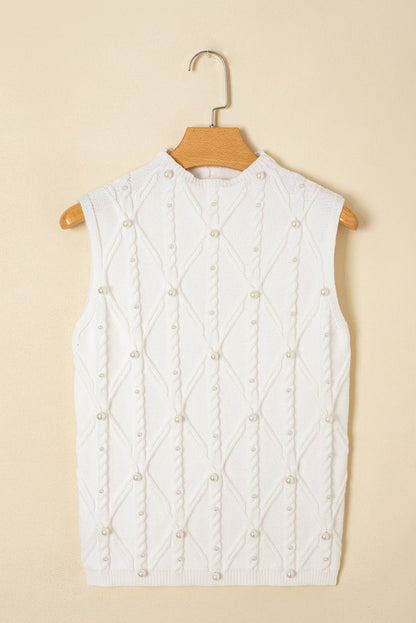 Alaia Pearled Textured Knit Sweater Vest – White Sweaters & Cardigans/Sweater Vests for Shopify Collective (6 view)