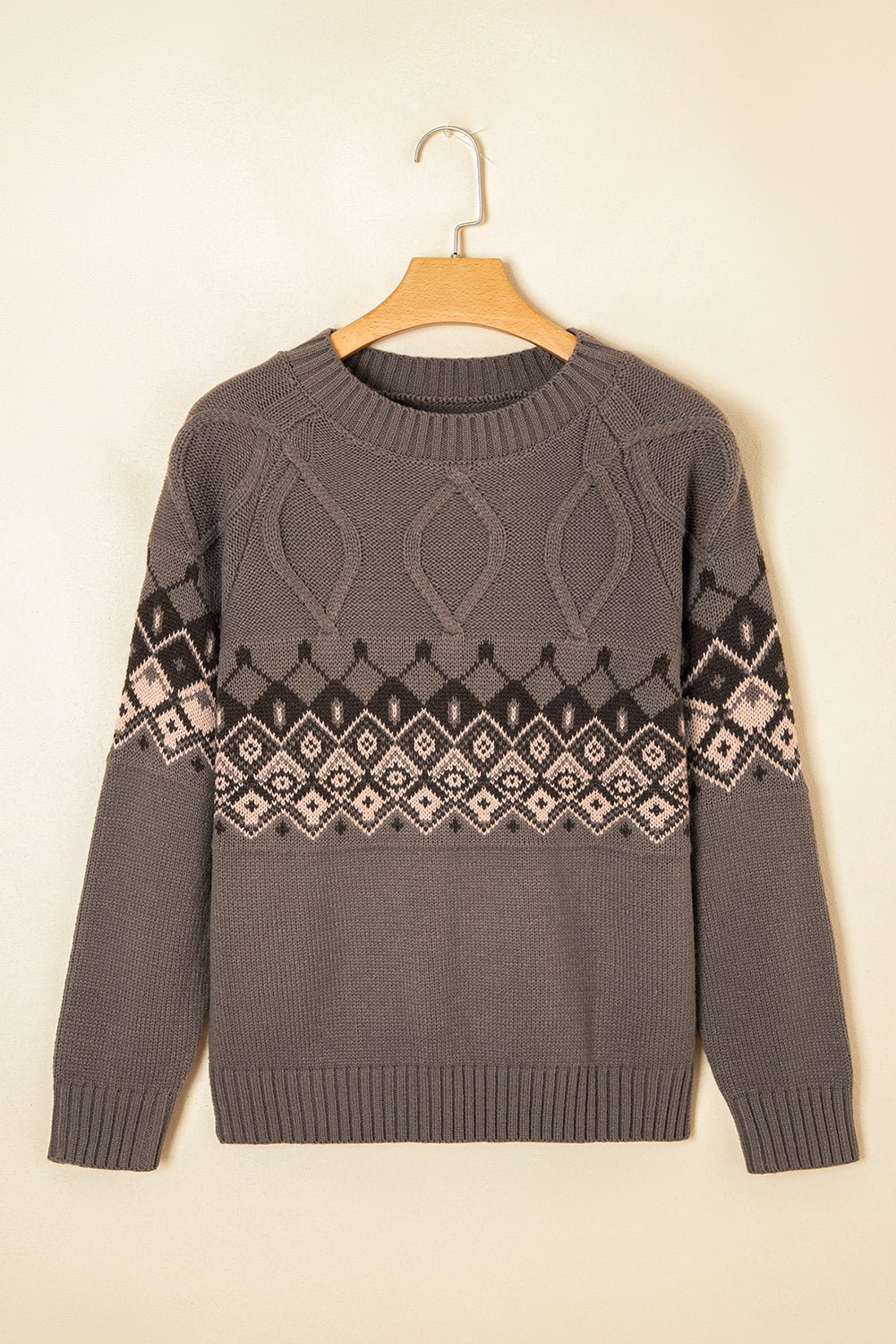 Alana Western Geometric Patterned Crew Neck Knitted Sweater – Light French Beige Sweaters & Cardigans/Sweaters for Shopify Collective (7 view)