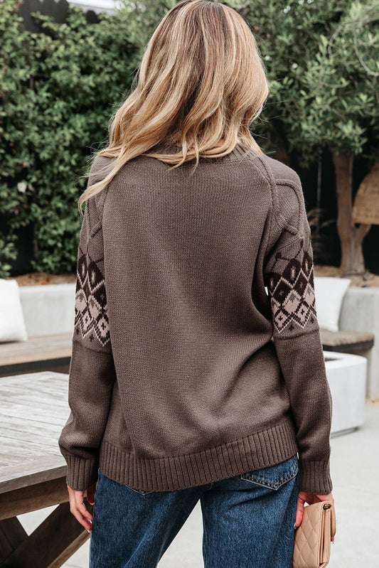 Alana Western Geometric Patterned Crew Neck Knitted Sweater – Light French Beige Sweaters & Cardigans/Sweaters for Shopify Collective (2 view)