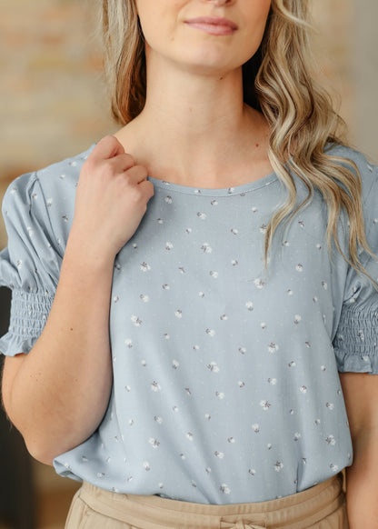 Alisa Short Ruffle Sleeve Top – Blue Floral IC Tops for glowup (5 view)
