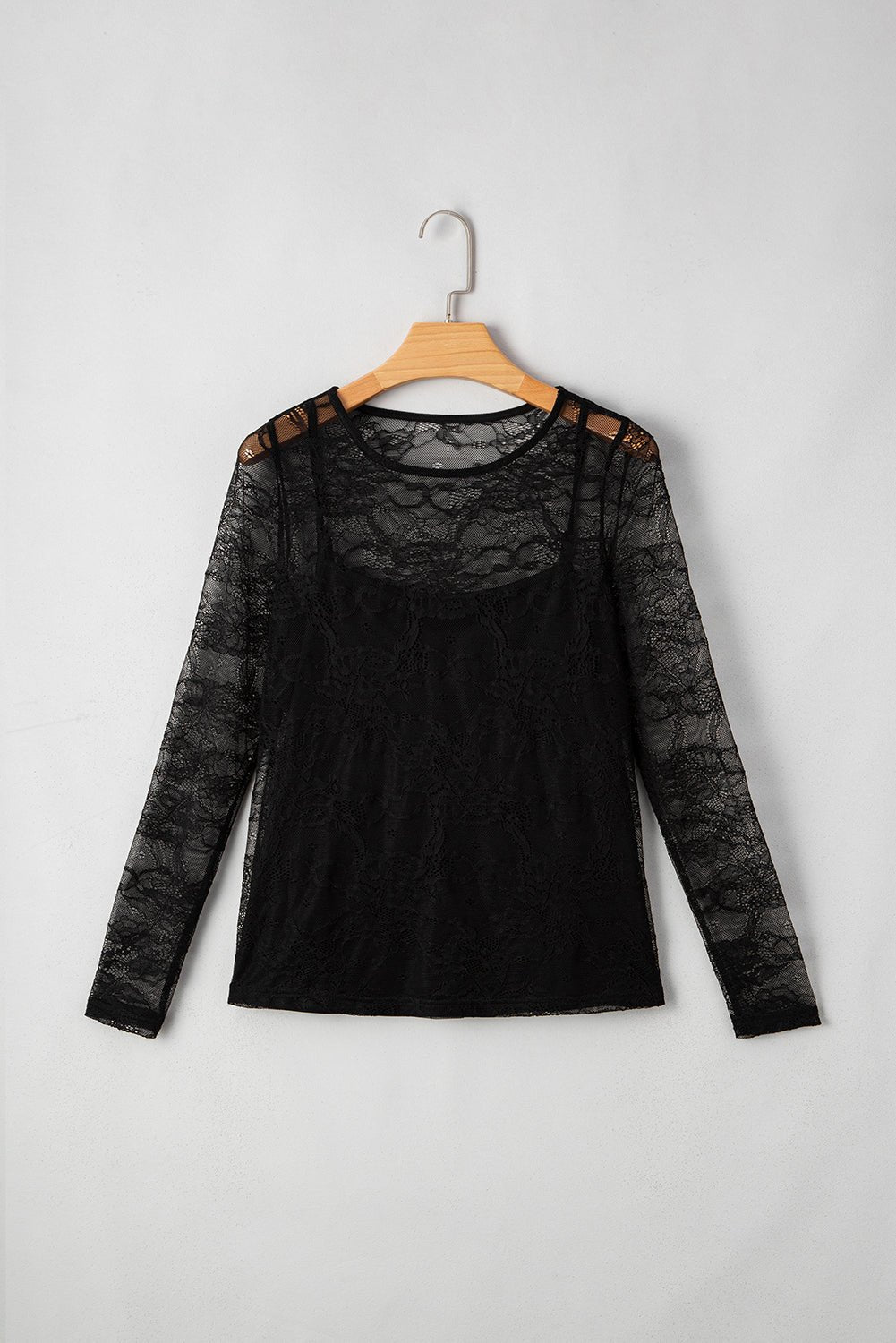 Amira Lace Crochet Mesh Slim Fit Long Sleeve Top – Black Tops/Long Sleeve Tops for Shopify Collective (7 view)