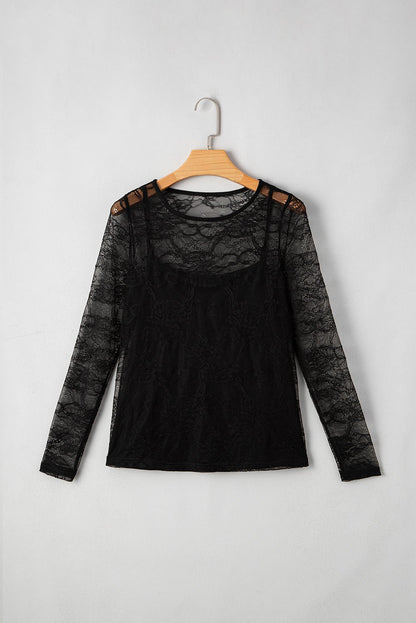 Amira Lace Crochet Mesh Slim Fit Long Sleeve Top – Black Tops/Long Sleeve Tops for Shopify Collective (7 view)