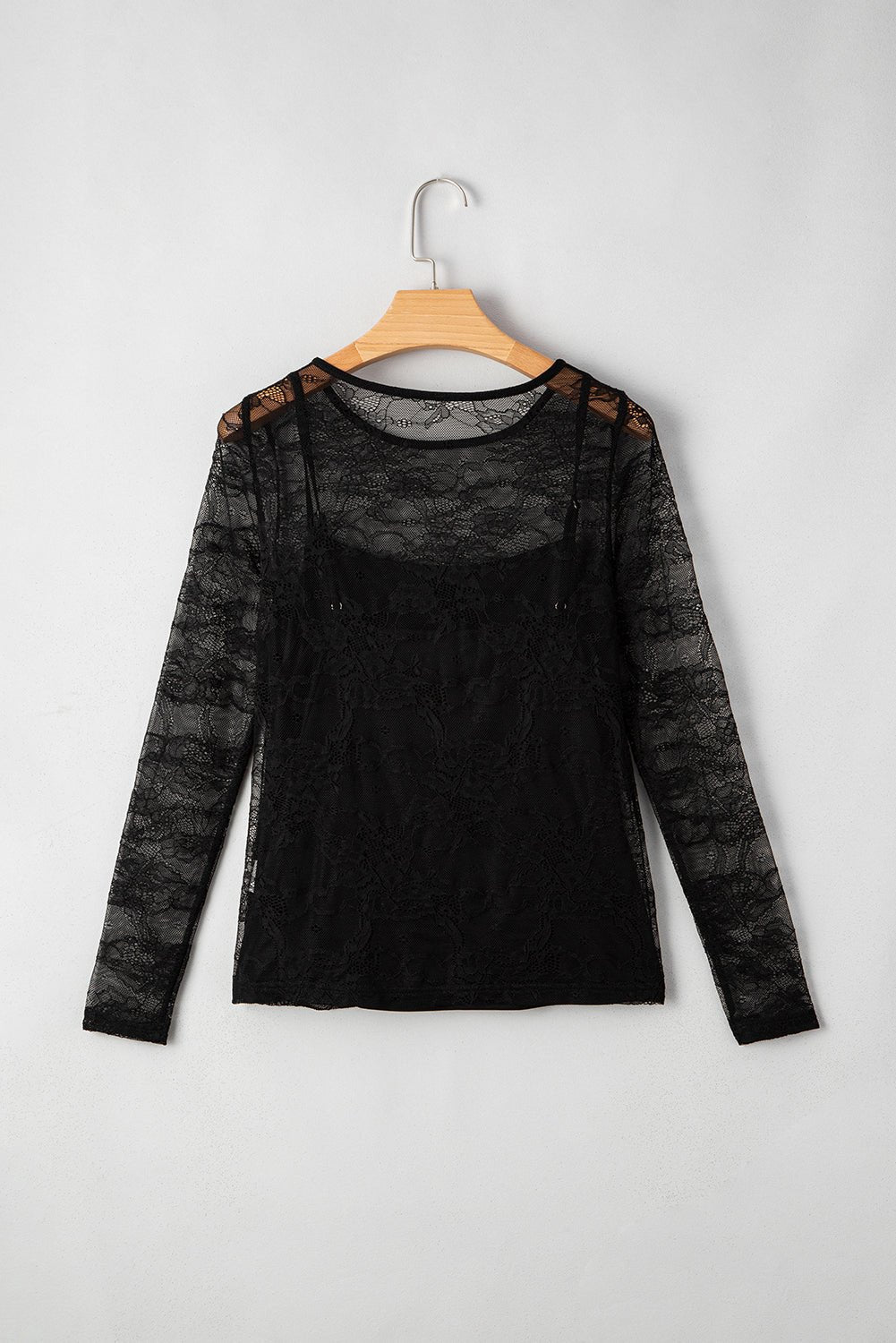 Amira Lace Crochet Mesh Slim Fit Long Sleeve Top – Black Tops/Long Sleeve Tops for Shopify Collective (8 view)