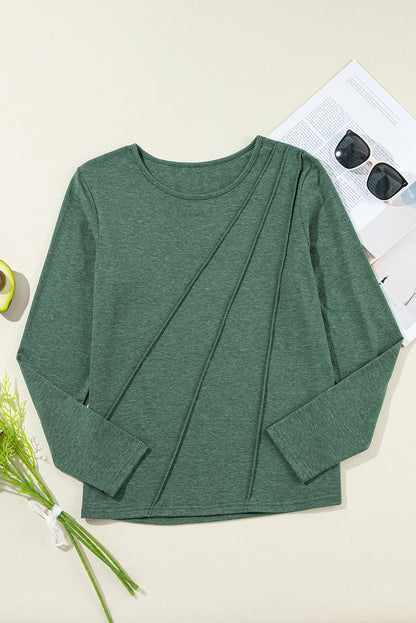 Anna Asymmetric Seam Detail Long Sleeve Top – Blackish Green Tops/Long Sleeve Tops for Shopify Collective (5 view)