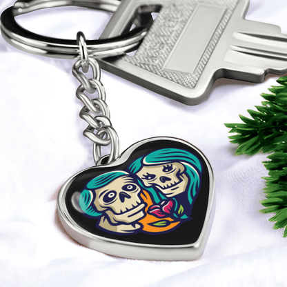 Sacred Heart Keychain – Day of the Dead Inspired Romantic I – Graphic Heart Keychain (Gold) Accessories by ShineOn Fulfillment