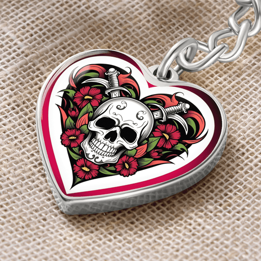 Skull & Dagger Heart Key Chain – Fierce Love Symbol | Gothic – Graphic Heart Keychain (Silver) Accessories by ShineOn Fulfillment