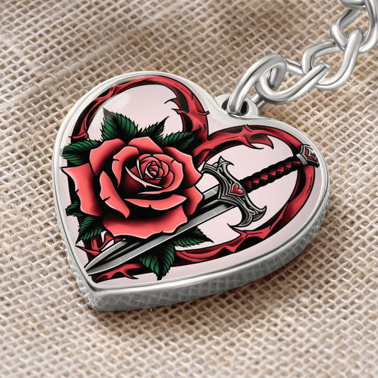Rose & Dagger Heart Key Chain – Fierce Love Symbol | Gothic – Graphic Heart Keychain (Silver) Accessories by ShineOn Fulfillment