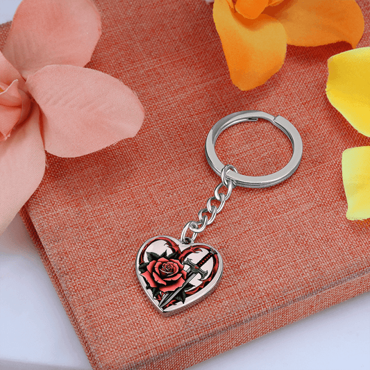 Rose & Dagger Heart Key Chain – Fierce Love Symbol | Gothic – Graphic Heart Keychain (Silver) Accessories by ShineOn Fulfillment