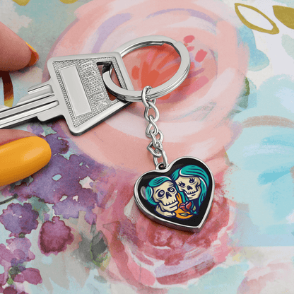 Sacred Heart Keychain – Day of the Dead Inspired Romantic I – Graphic Heart Keychain (Silver) Accessories by ShineOn Fulfillment