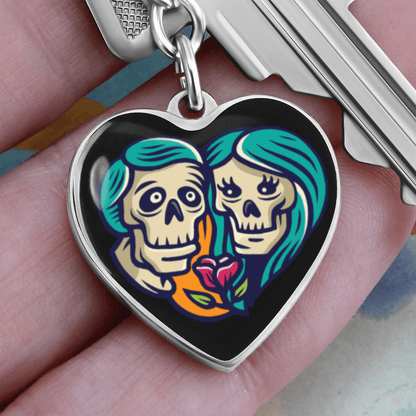 Sacred Heart Keychain – Day of the Dead Inspired Romantic I – Graphic Heart Keychain (Silver) Accessories by ShineOn Fulfillment