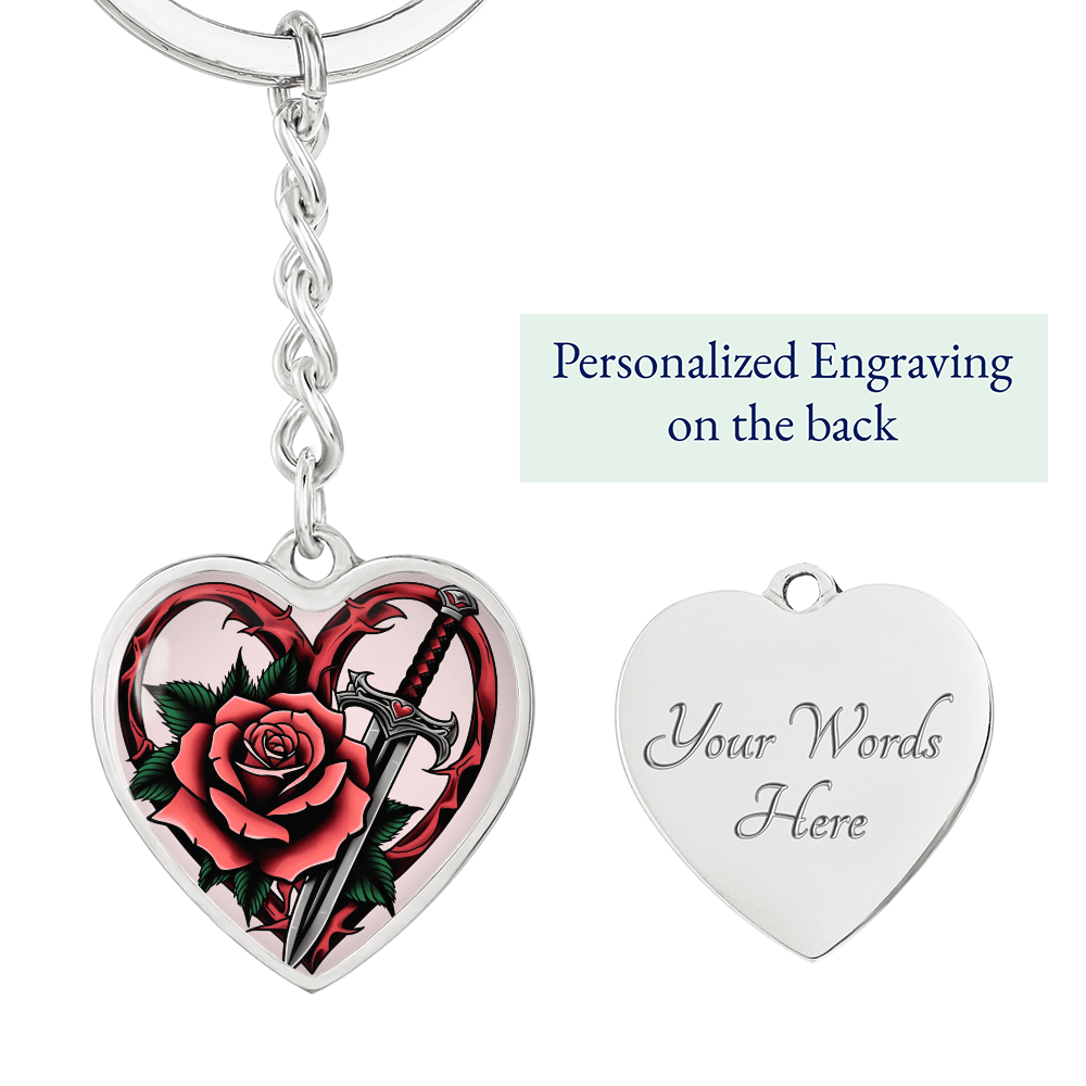 Rose & Dagger Heart Key Chain – Fierce Love Symbol | Gothic – Graphic Heart Keychain (Silver) Accessories by ShineOn Fulfillment