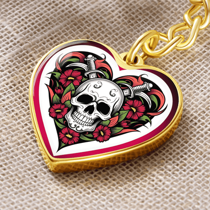 Skull & Dagger Heart Key Chain – Fierce Love Symbol | Gothic – Graphic Heart Keychain (Gold) Accessories by ShineOn Fulfillment