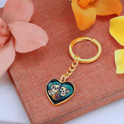 Sacred Heart Keychain – Day of the Dead Inspired Romantic I – Graphic Heart Keychain (Gold) Accessories by ShineOn Fulfillment