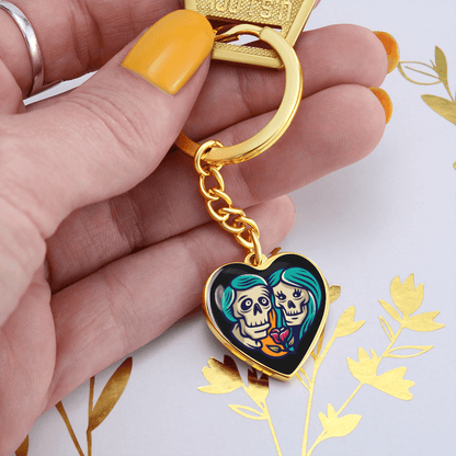 Sacred Heart Keychain – Day of the Dead Inspired Romantic I – Graphic Heart Keychain (Gold) Accessories by ShineOn Fulfillment