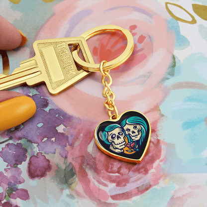 Sacred Heart Keychain – Day of the Dead Inspired Romantic I – Graphic Heart Keychain (Gold) Accessories by ShineOn Fulfillment