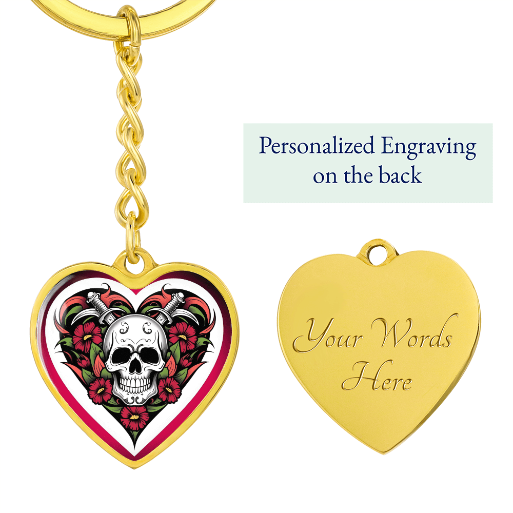Skull & Dagger Heart Key Chain – Fierce Love Symbol | Gothic – Graphic Heart Keychain (Gold) Accessories by ShineOn Fulfillment