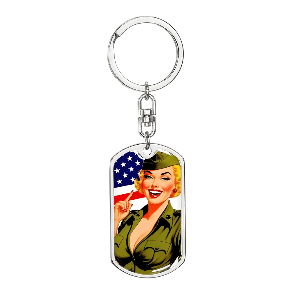 Patriotic Pin Up Dog Tag Keychain – Retro Military Tribute – Dog Tag with Swivel Keychain (Steel) Accessories by ShineOn Fulfillment