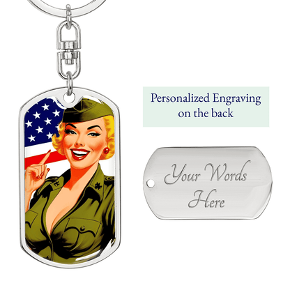 Patriotic Pin Up Dog Tag Keychain – Retro Military Tribute – Dog Tag with Swivel Keychain (Steel) Accessories by ShineOn Fulfillment