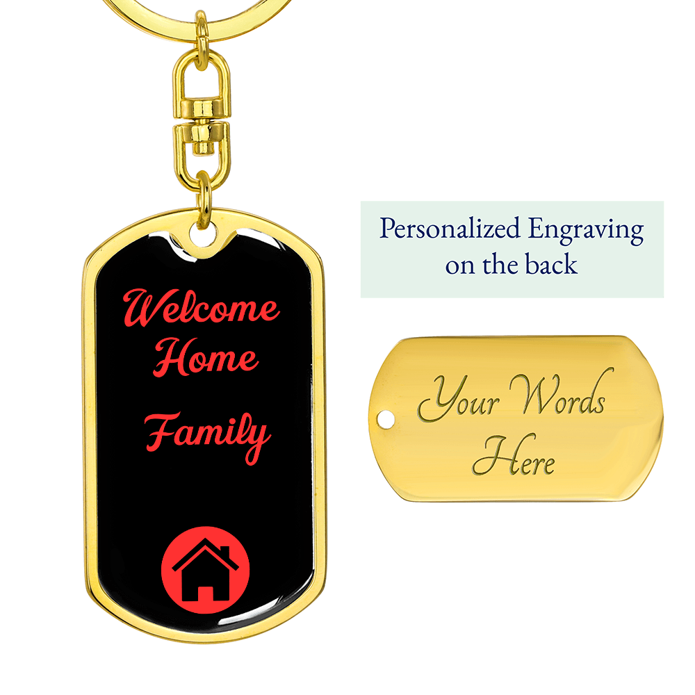 Welcome Home Keychain – Family Themed Homeowner Gift | New – Dog Tag with Swivel Keychain (Gold) Accessories by ShineOn Fulfillment